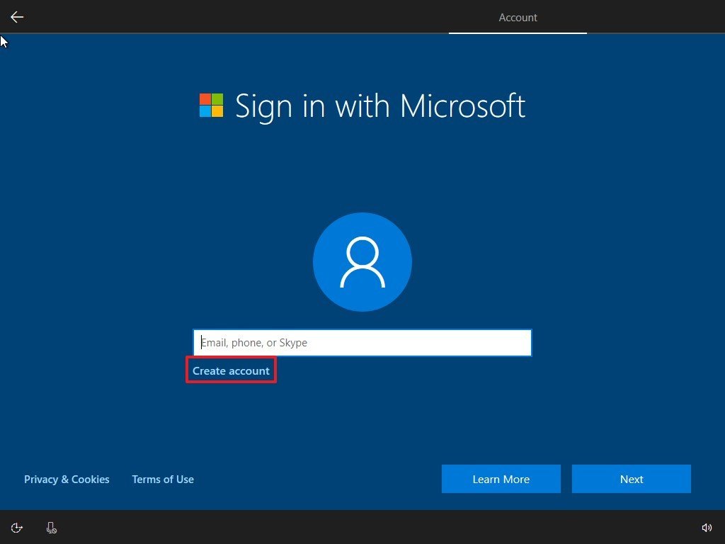 Microsoft for creating an account.