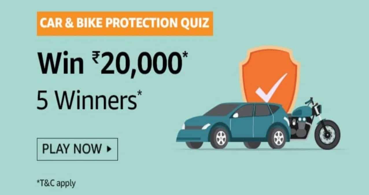 Amazon Car & Bike Protection Quiz- You can get an instant digital policy while buying auto insurance on Amazon Pay.